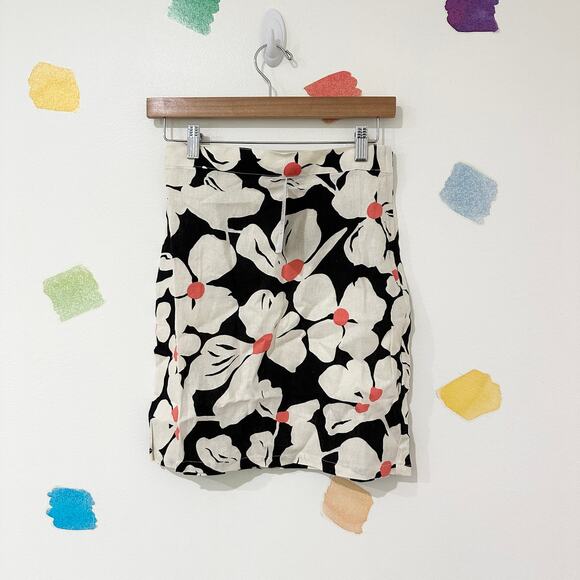 0 ModCloth Black Floral Linen Pencil Skirt NWT - Picture 3 of 5
